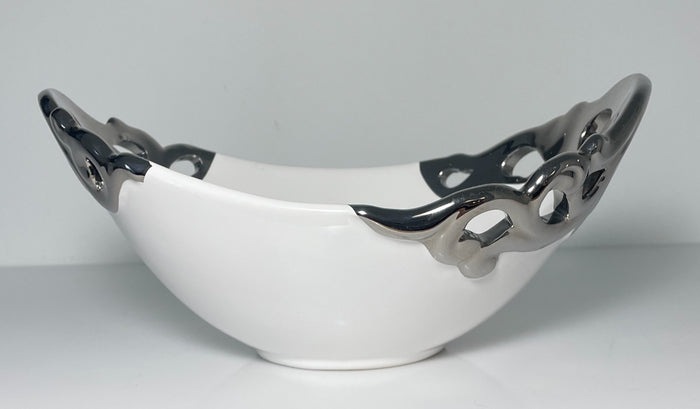 222 Fifth Pierced Serveware Silver Platinum Oval Vegetable Bowl 9 1/2"0
