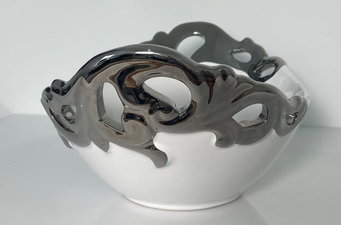 222 Fifth Pierced Serveware Silver Platinum Oval Vegetable Bowl 9 1/2"2
