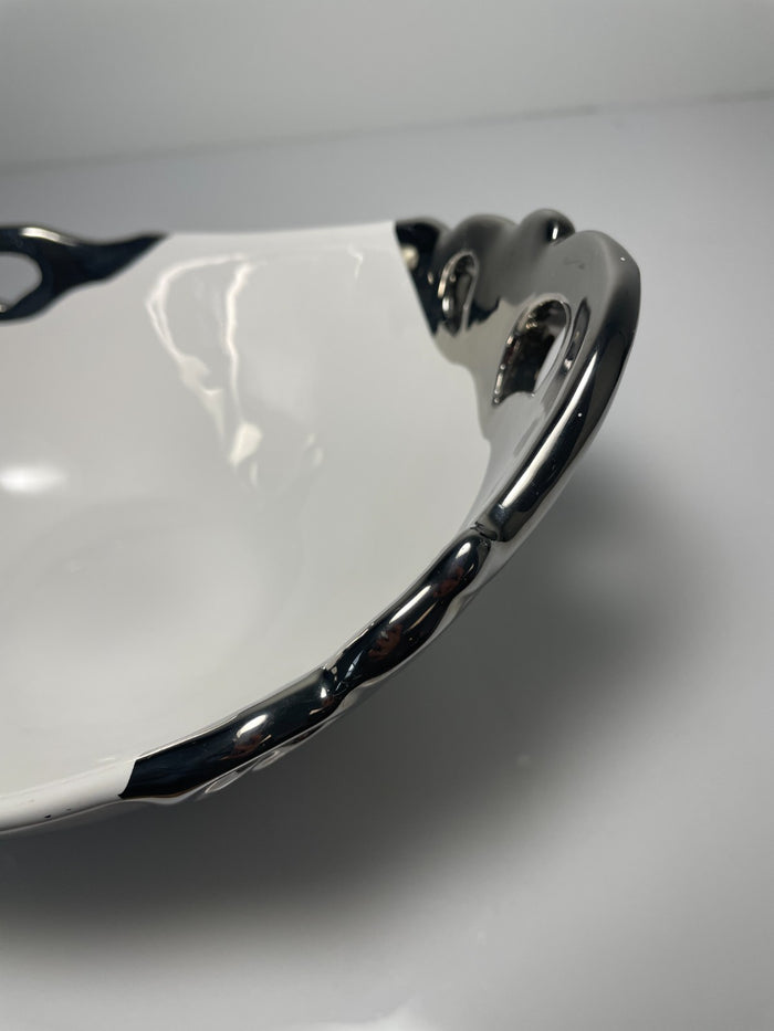 222 Fifth Pierced Serveware Silver Platinum Oval Vegetable Bowl 9 1/2"4