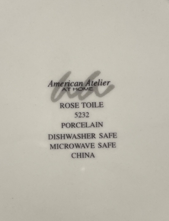 American Atelier Rose Toile Salad Plate 8 1/8" Flowers Butterflies1