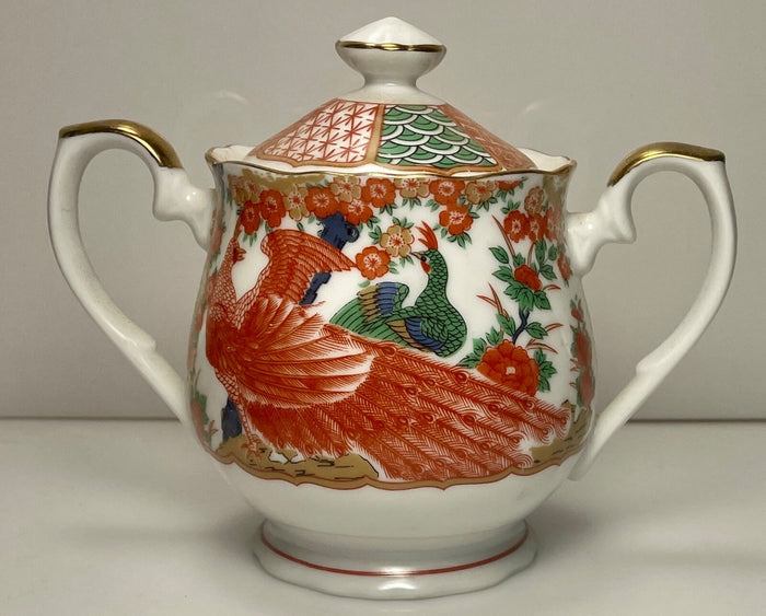 Arita Imari Peacock Sugar Bowl and Lid 4 1/8"0