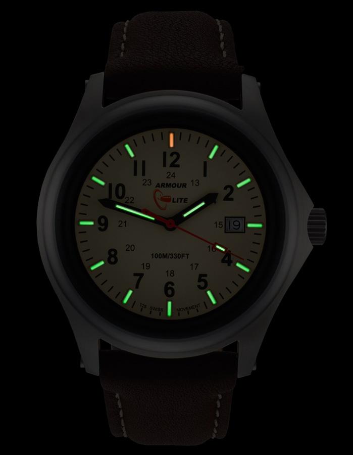 ArmourLite Field Series Mens Watch - Stainless - Leather Strap - Date - 100m - AL303A