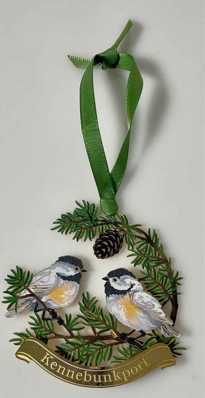 Beacon Design Chickadees Namedrop Kennebunkport Christmas Ornament 3"0