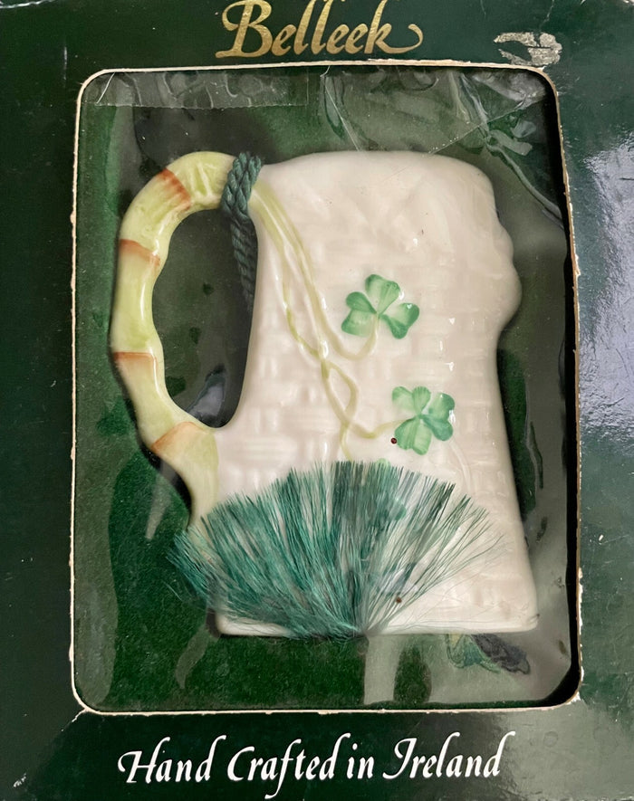 Belleek Beer Stein Ornament Shamrock 3 1/4"0