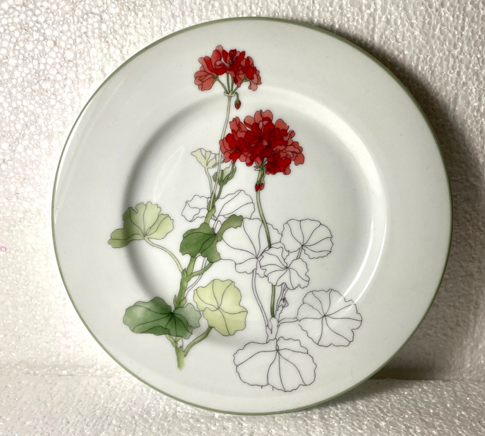Block Spal Geranium Bread and Butter Plate 6 3/8" Red Flower1