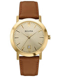 Bulova Mens Classic -  Gold-Tone Dial and Case - Cognac Brown Strap - Date - 97B135