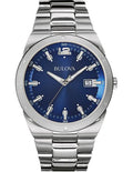 Bulova Mens Classic Dress Watch - Stainless Steel Case - Blue Dial - Date Window - 96B220