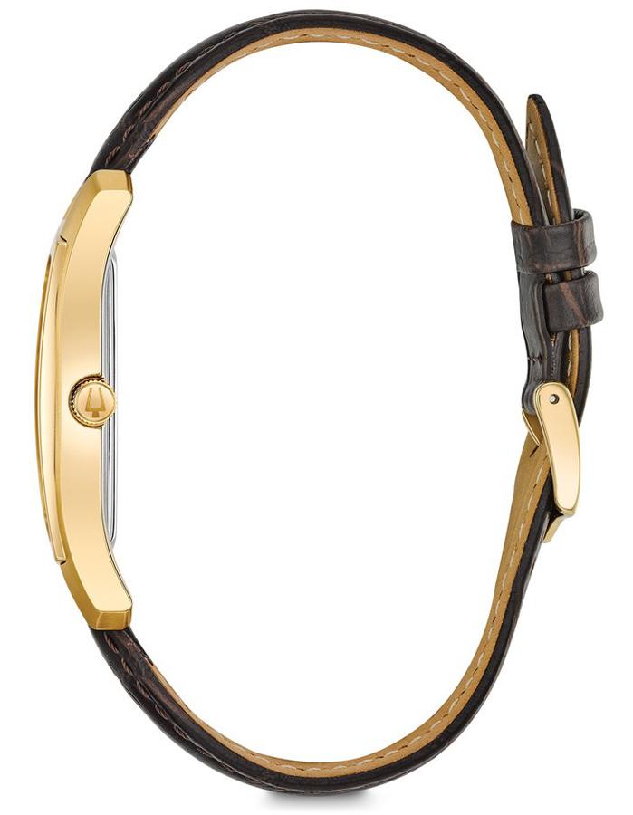 Bulova Mens Classic Watch - Rectangular - Gold-Tone - Leather Strap - Date - 97B162A