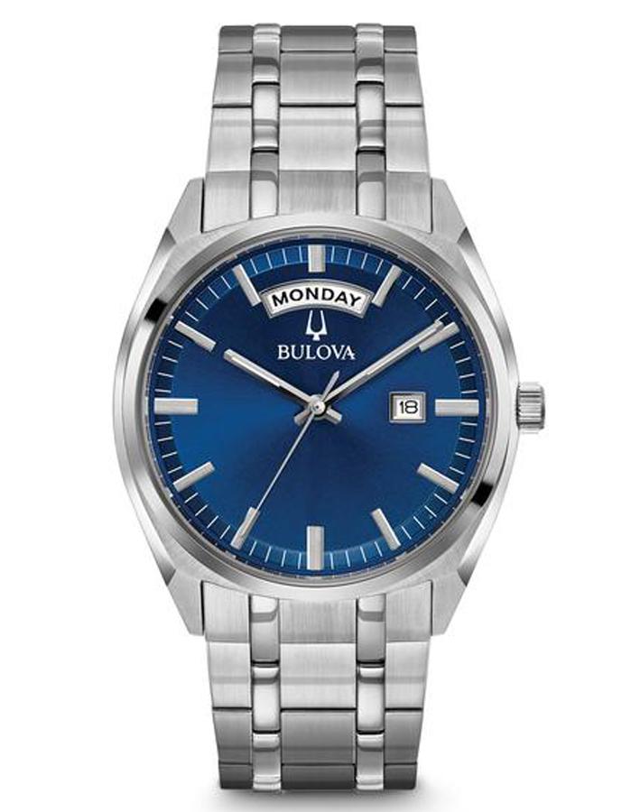 Bulova Mens Classic Watch - Stainless Steel - Blue Dial - Day & Date Window - 96C125
