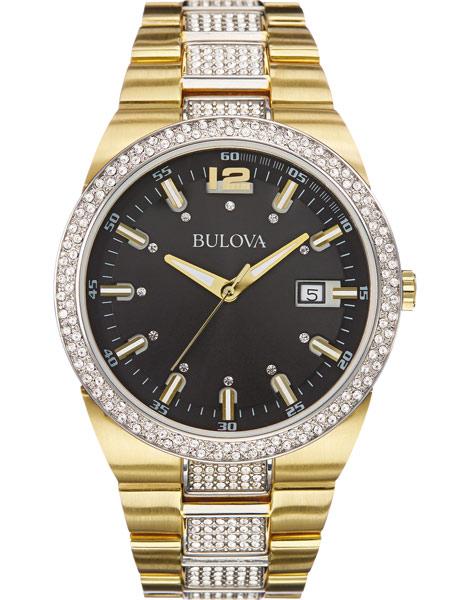 Bulova Mens Crystal Accented Watch - Two-Tone - Black Dial - Date Display - 98B235_1ea0f132-32d2-4885-ab68-38ae8b11df8d