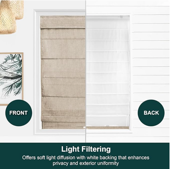 CHICOLOGY Cordless Roman Shade Light Filtering Textured Belgian Flax 72" x 30"1