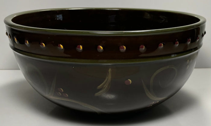 Demdaco Chocolate Berries Large Salad Serving Bowl Green Band 10 1/8"0