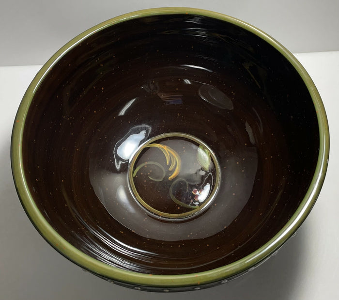 Demdaco Chocolate Berries Large Salad Serving Bowl Green Band 10 1/8"1