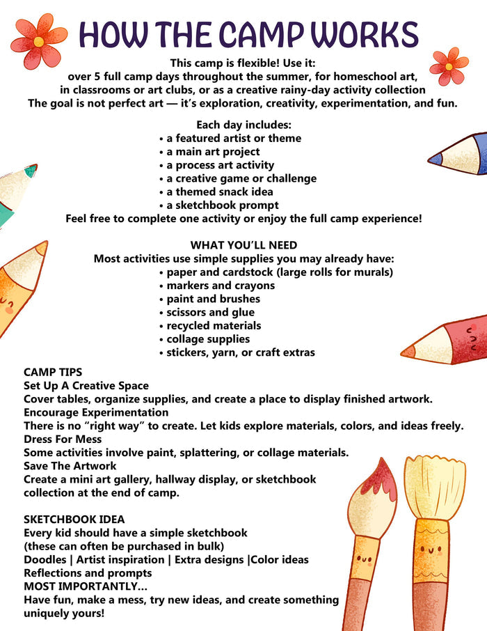 DIY Summer Art Camp | 5 Days of Famous Artist Projects, Games & Creative Fun