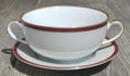 Fitz and Floyd Deauville Burgundy Flat Cream Soup and Saucer Set0