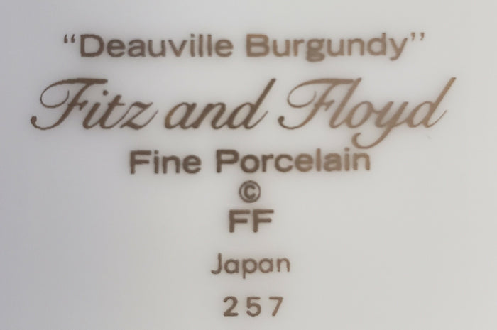 Fitz and Floyd Deauville Burgundy Flat Cream Soup and Saucer Set1