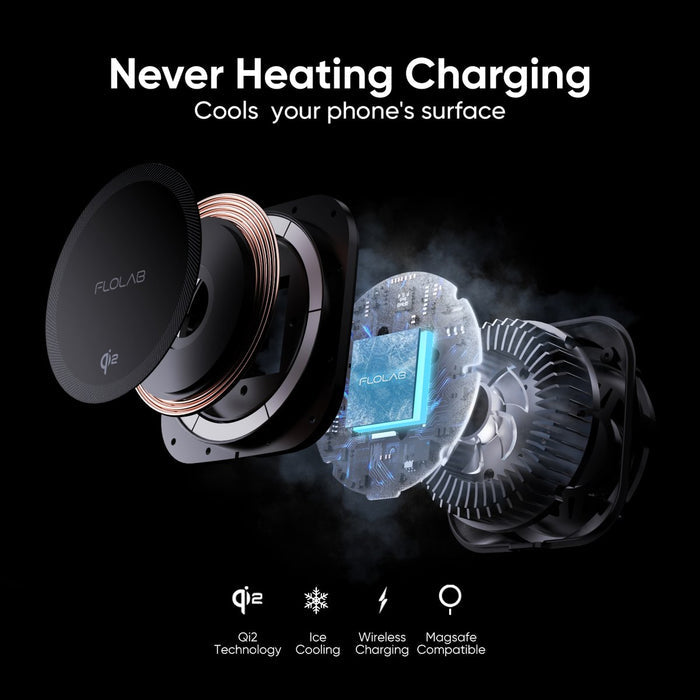 FLOLAB MagFLO Qi2 15W Best Wireless Car Charger With Cooling K2, 30W Car Charger- Fast Charging