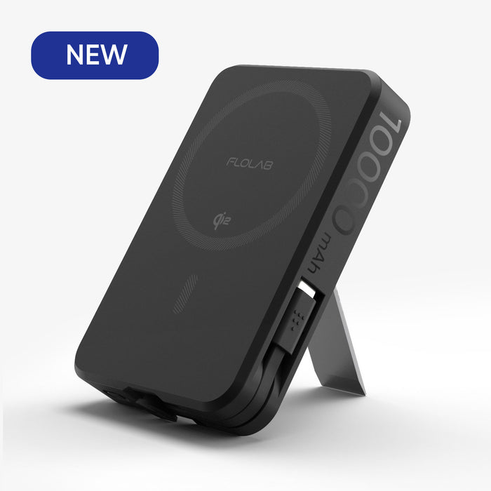 FLOLAB MagFLO Qi2 15W Wireless Power Bank, 20W PD charging- Kickstand, MagSafe Compatible, Fast Charging, Build in Cable