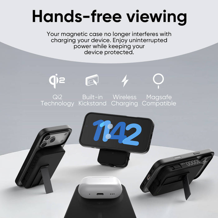 FLOLAB MagFLO Qi2 15W Wireless Power Bank, 20W PD charging- Kickstand, MagSafe Compatible, Fast Charging, Build in Cable