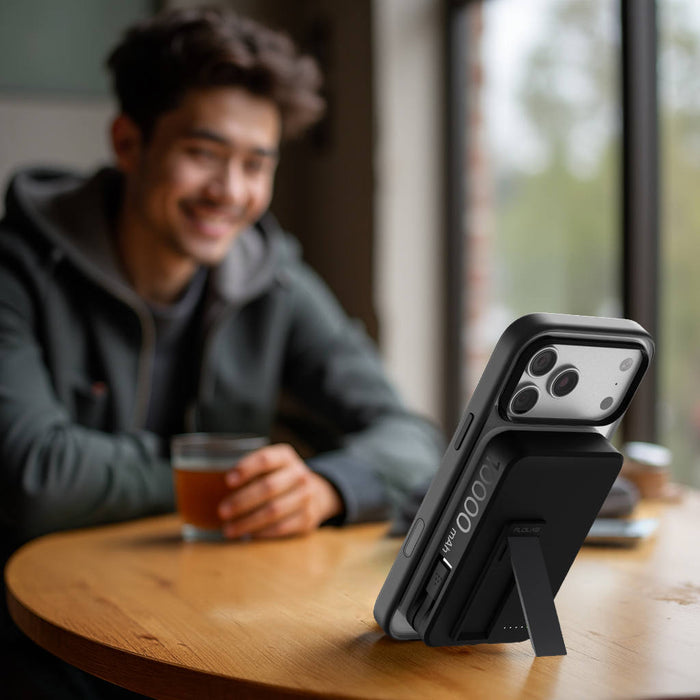 FLOLAB MagFLO Qi2 15W Wireless Power Bank, 20W PD charging- Kickstand, MagSafe Compatible, Fast Charging, Build in Cable