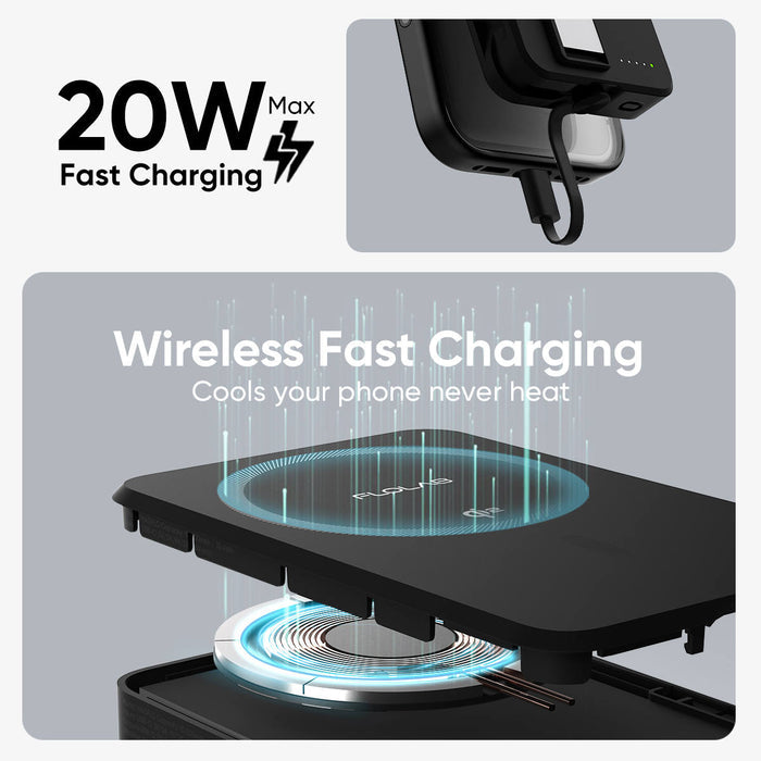 FLOLAB MagFLO Qi2 15W Wireless Power Bank, 20W PD charging- Kickstand, MagSafe Compatible, Fast Charging, Build in Cable