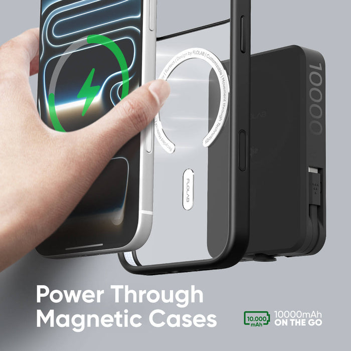 FLOLAB MagFLO Qi2 15W Wireless Power Bank, 20W PD charging- Kickstand, MagSafe Compatible, Fast Charging, Build in Cable