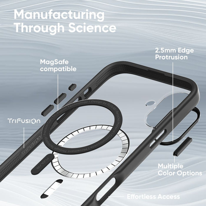FLOLAB Surtect Tri-Fusion MagSafe Compatible Case – iPhone 16 Series (Black Clear Black)