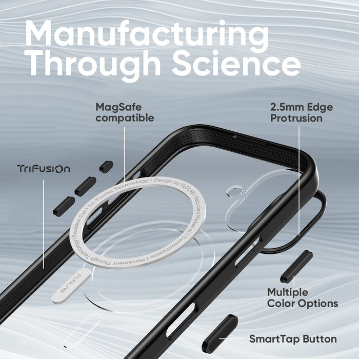 FLOLAB Surtect Tri-Fusion MagSafe Compatible Case – iPhone 17 / 18 Series (Black Clear White Ring)