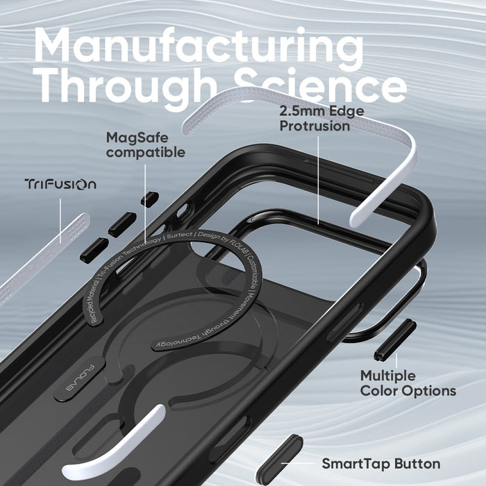 FLOLAB Surtect Tri-Fusion MagSafe Compatible Case – iPhone 17 / 18 Series (Stealth Black Clear)
