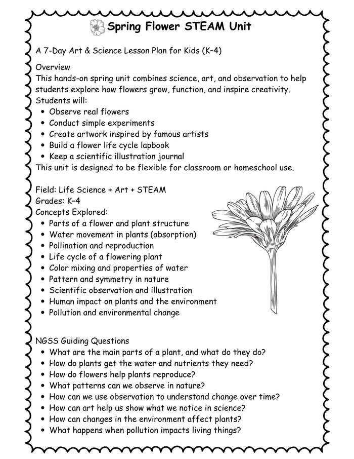 Flower STEAM Unit for Kids (K–4) | 7-Day Spring Science & Art Lesson Plan