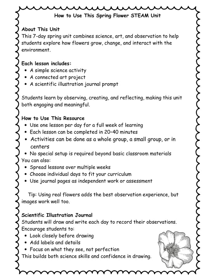Flower STEAM Unit for Kids (K–4) | 7-Day Spring Science & Art Lesson Plan