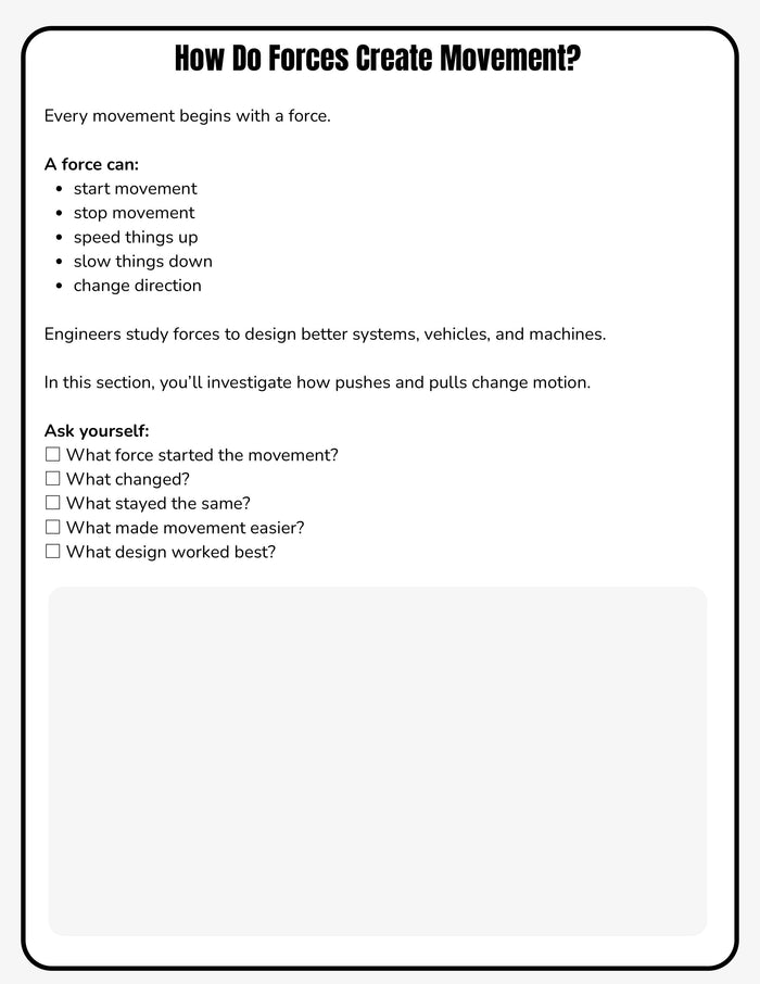 Force and Motion Engineering STEM Labs Grades 2-5