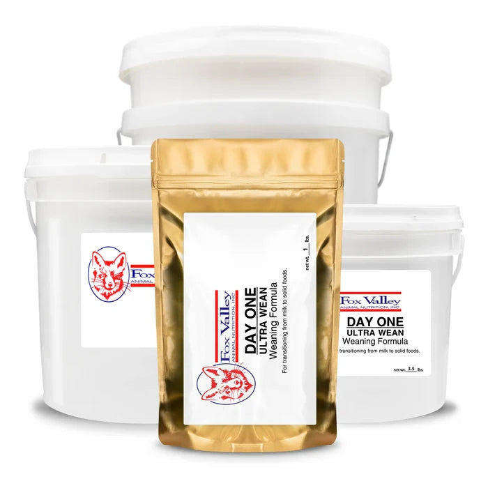 Image of all four sizes of Fox Valley Ultra Wean. Including 1 lb, 3.5 lbs, 8 lbs, 20 lbs.
