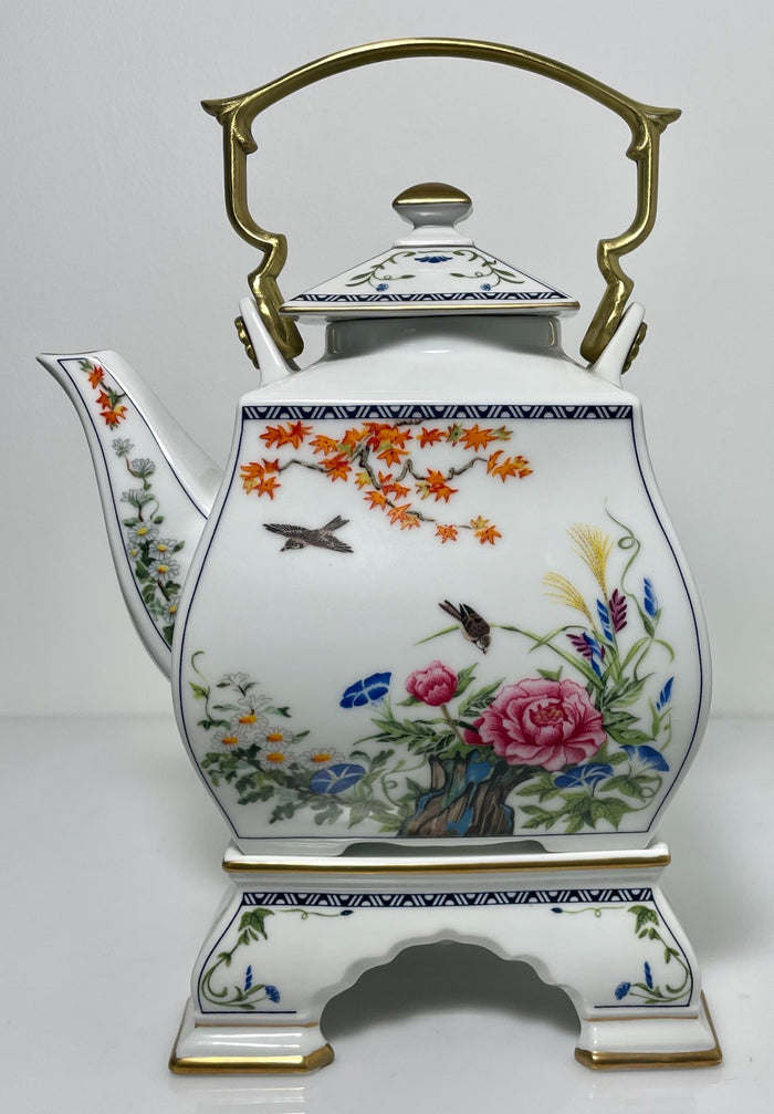 Franklin Mint Birds and Flowers of the Orient with Top Handle and Stand Tea Pot4