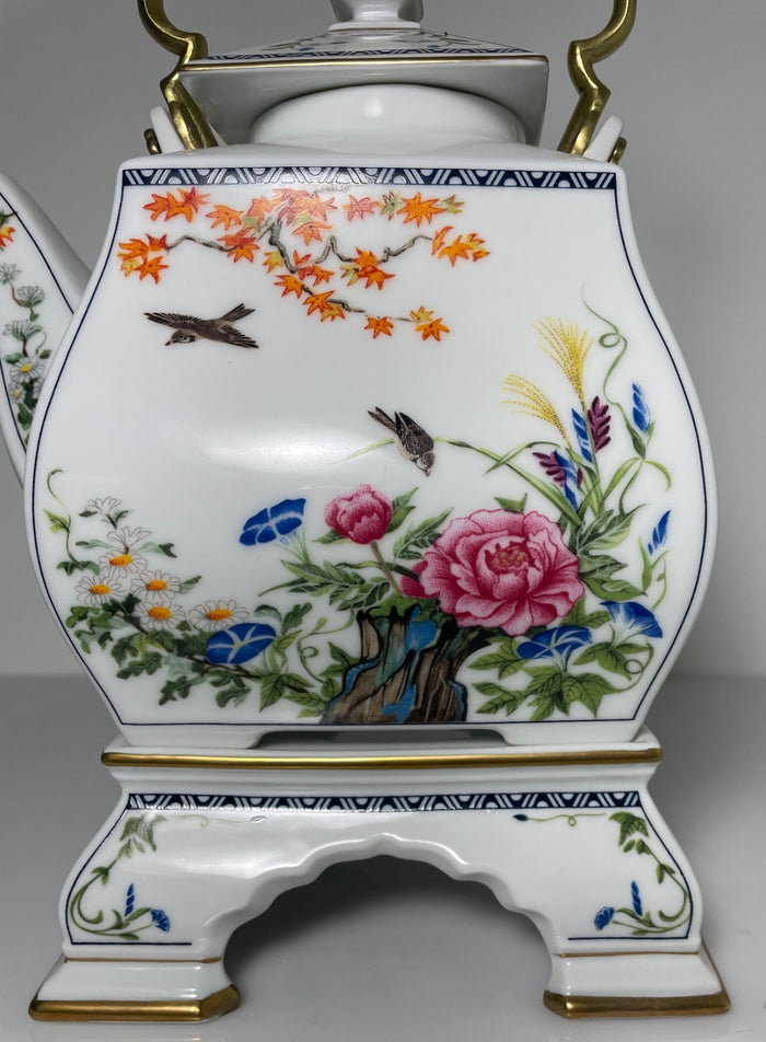 Franklin Mint Birds and Flowers of the Orient with Top Handle and Stand Tea Pot6
