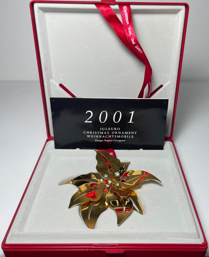 Georg Jensen Annual Christmas Ornament Poinsettia 3 3/4" 2001 Cubic Zircon0