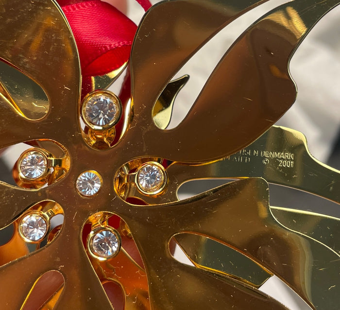 Georg Jensen Annual Christmas Ornament Poinsettia 3 3/4" 2001 Cubic Zircon3