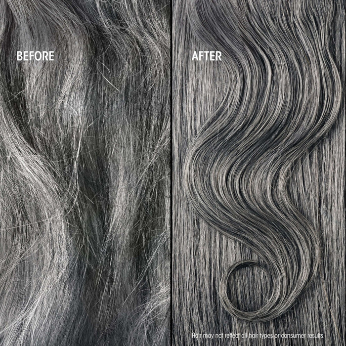 Shop Rescue Spa Hair Alchemy Bond Building Elixir before and after comparison showing smoother, healthier grey hair