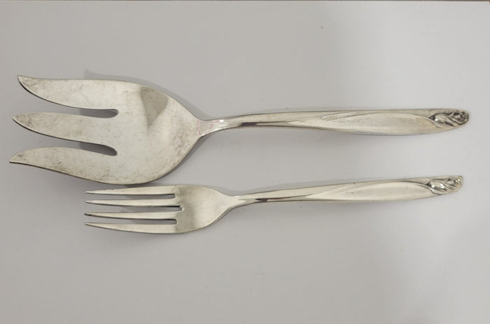 International Deep Silver Anniversary Rose Cold Meat Fork and Fork Silverplate0