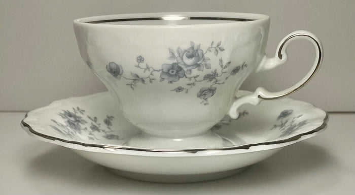 Johann Haviland Blue Garland Cup and Saucer Set Footed Bavaria0