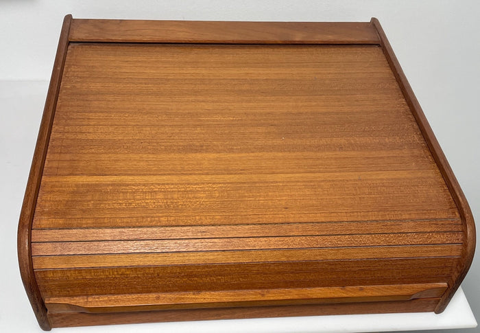 Kalmar Designs Teakwood Tambour Roll Top Storage Box 3 Compartment 14" X 14 3/4"0