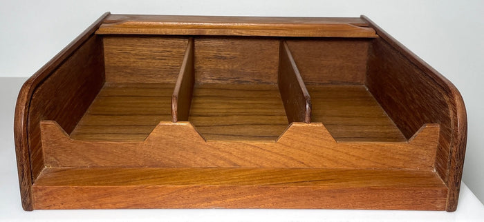 Kalmar Designs Teakwood Tambour Roll Top Storage Box 3 Compartment 14" X 14 3/4"1