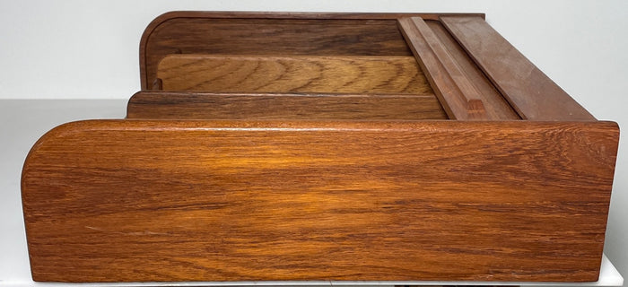 Kalmar Designs Teakwood Tambour Roll Top Storage Box 3 Compartment 14" X 14 3/4"2