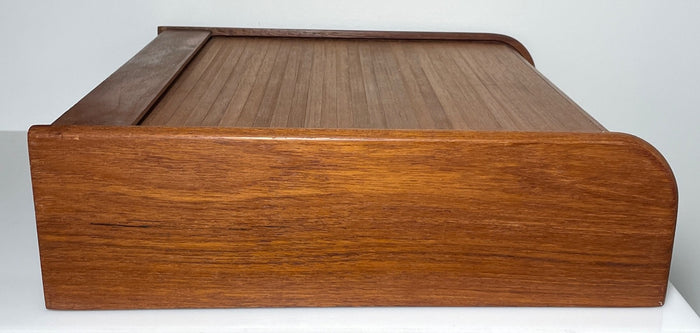 Kalmar Designs Teakwood Tambour Roll Top Storage Box 3 Compartment 14" X 14 3/4"3