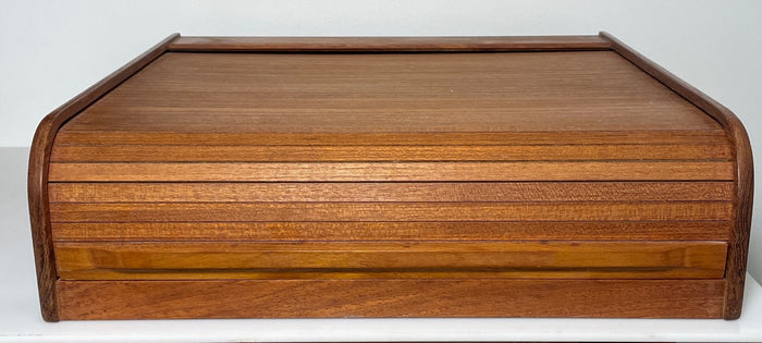 Kalmar Designs Teakwood Tambour Roll Top Storage Box 3 Compartment 14" X 14 3/4"5