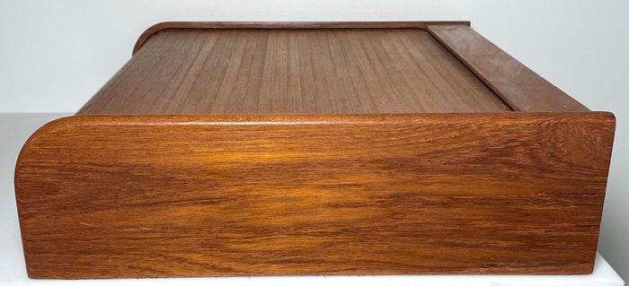 Kalmar Designs Teakwood Tambour Roll Top Storage Box 3 Compartment 14" X 14 3/4"6