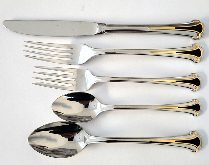 Kirk Stieff Cloisonne Royal Black 5 Piece Place Setting Stainless 18/8 Flatware0