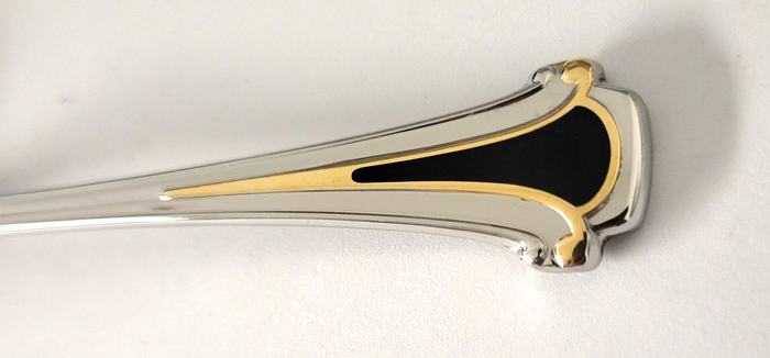 Kirk Stieff Cloisonne Royal Black Cold Meat Fork 8 3/4" Stainless Flatware1