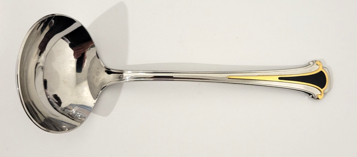 Kirk Stieff Cloisonne Royal Black Gravy Ladle 6 1/2" Stainless Flatware0
