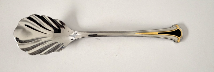 Kirk Stieff Cloisonne Royal Black Sugar Spoon Shell 6 1/4" Stainless Flatware0